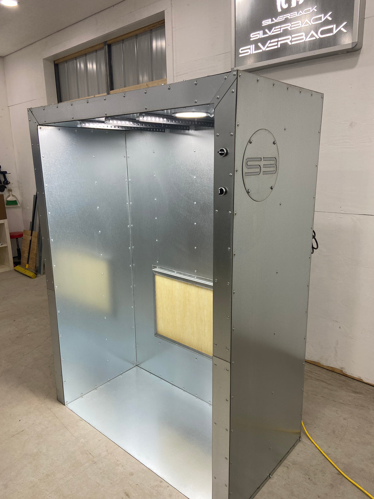 Silverback 6x4x2 spray booth, angled view showing the switch plate and badge