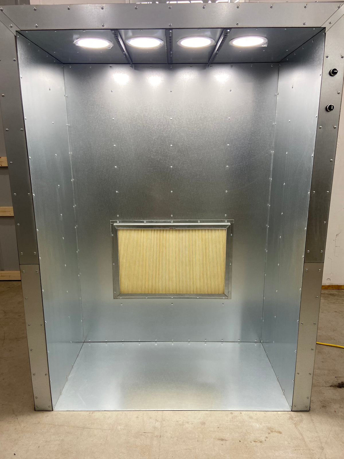 Silverback 6x4x2 spray booth, front view with the interior lights on