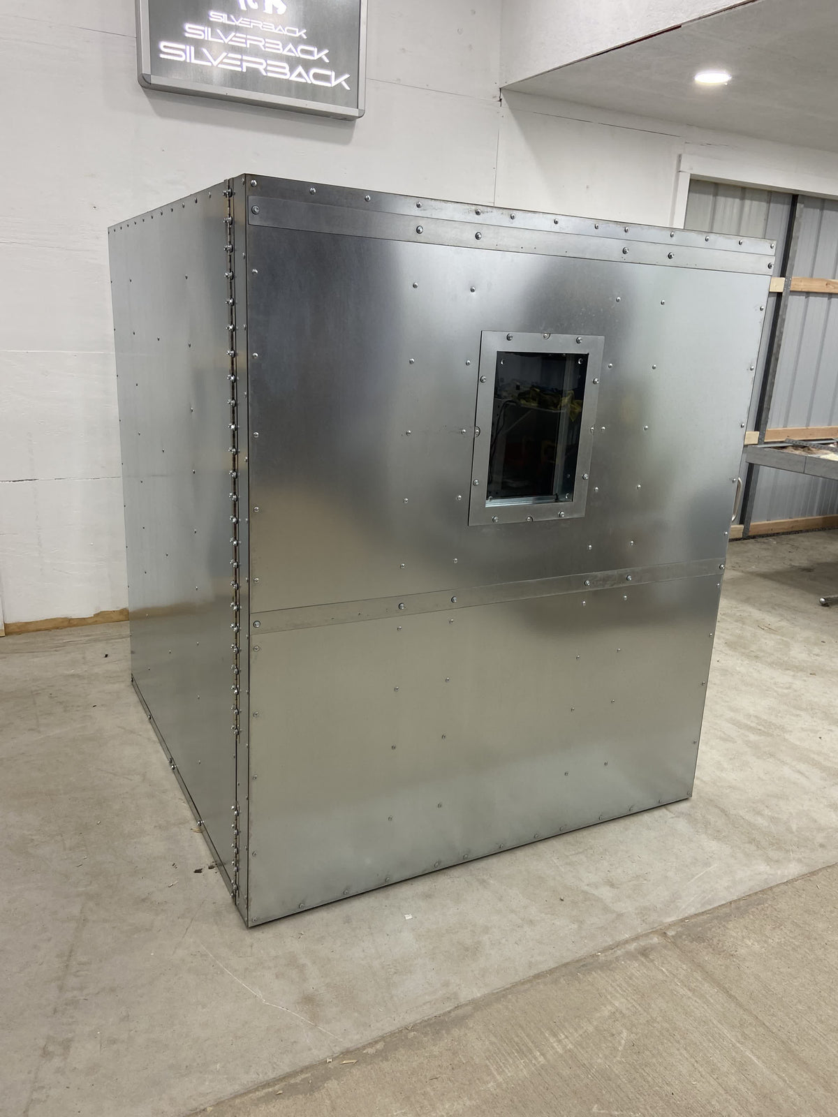 5x4x4 powder coating oven under the Silverback shop sign