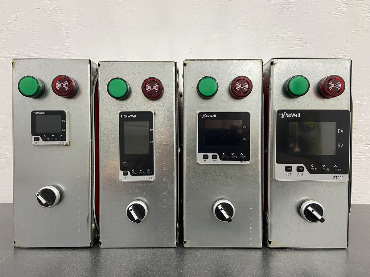 From the standard 48x48 to the 3XL 96x96, the four LCD PID display sizes side by side