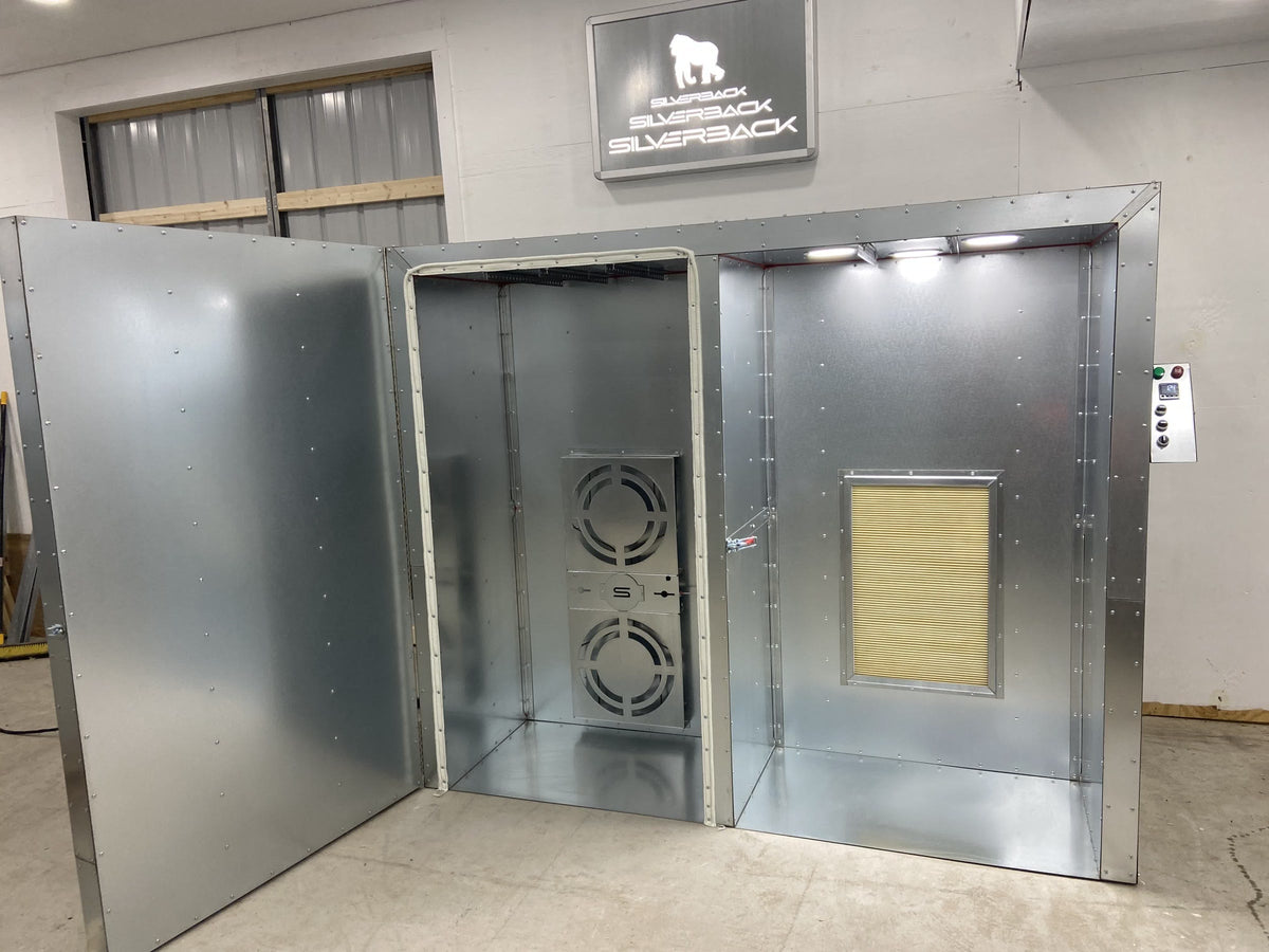 Silverback 6x3x2 all-in-one oven and spray booth combo with both chambers open