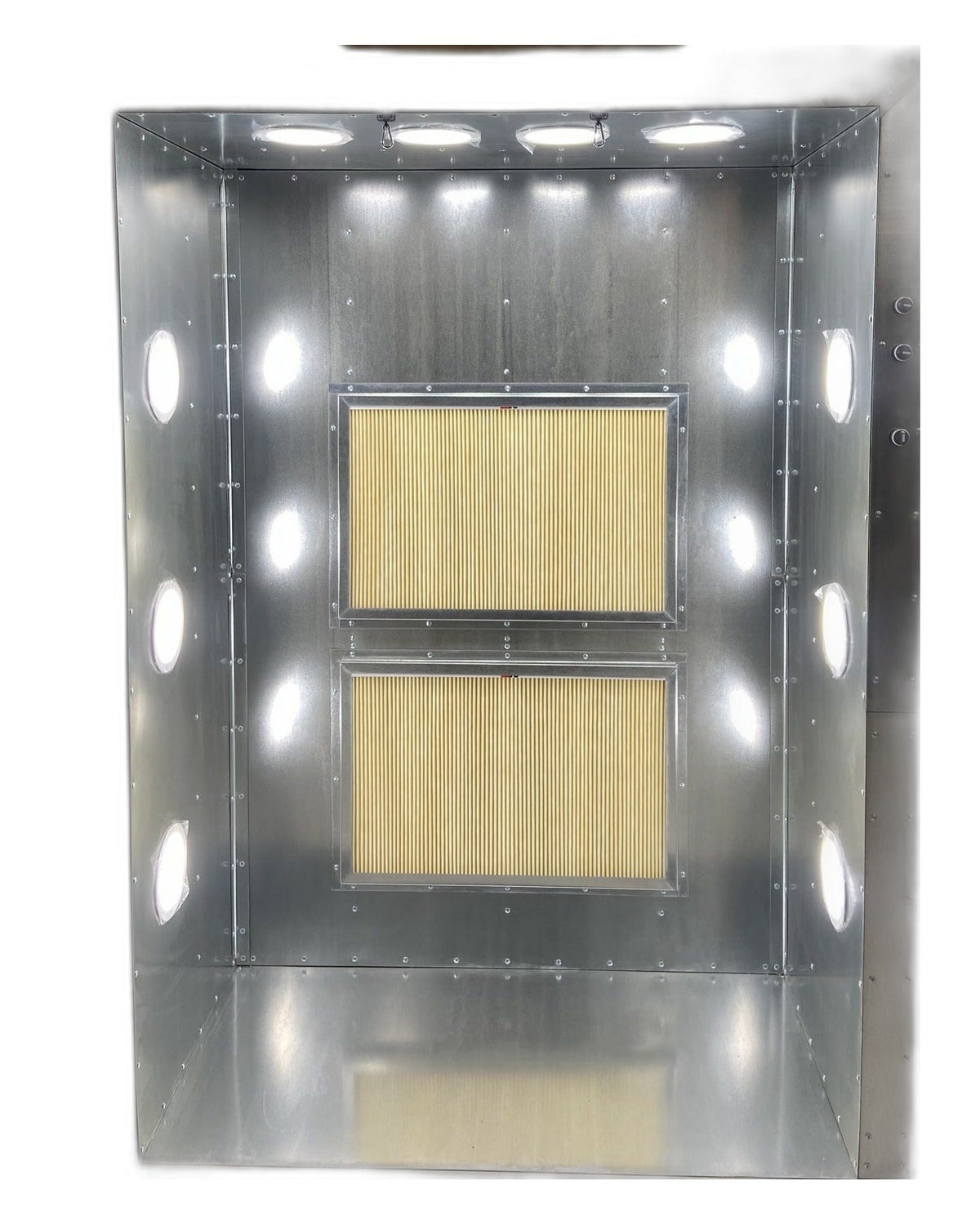 Silverback 6x4x2 powder coating spray booth, front view with interior lights on