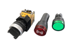 On/off switch, alarm buzzer, and green indicator light