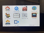 Touchscreen settings menu with system settings, parameters, and historical data